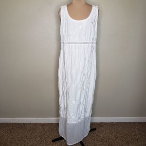 Johnny Was Large White Embroidered Button back sleeveless maxi dress